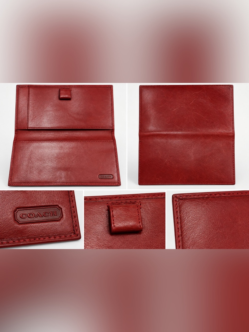 Coach Red Leather Checkbook Cover Wallet Signature Logo